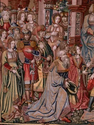 Serie Gli onori. Giustizia. Nono arazzo della serie. Modello Cartonisti del circolo di Bernard van Orley e Jan Gossaert (Mabuse). Manifattura Pieter van Aelst, Bruxelles. Ca 1550
