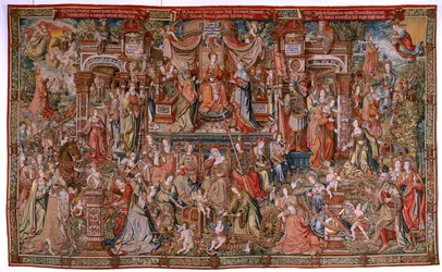 Arazzo fiammingo. Serie Gli Onori; Prudenza. Settimo arazzo della serie. Modello Cartonisti del circolo di Bernard van Orley e Jan Gossaert (Mabuse). Manifattura Pieter van Aelst, Bruxelles. Ca 1550.