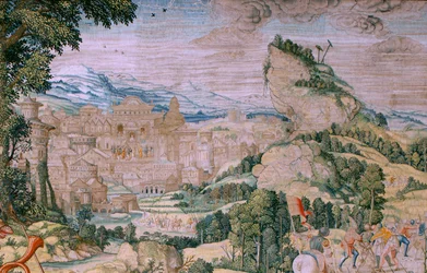 Serie La Passione di Cristo. Caduta sulla via del Calvario. Secondo arazzo della serie. Modelli di Bernard van Orley. Manifattura Pieter de Pannemaker, Bruxelles. Ca 1518-1523.