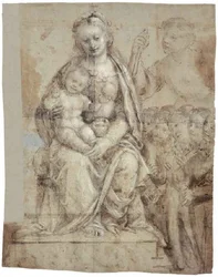 Madonna con Bambino, un santo guerriero (Michele) e un gruppo di fedeli