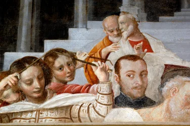 Figure maschili e femminili (dettaglio dal Ciclo della Vergine, affresco di Bernardino Lanino nella sacrestia inferiore del Duomo di Novara)