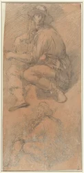 Due studi di figura di un uomo seduto