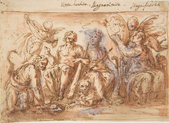 Figure allegoriche: Forza, Ercole che strangola l