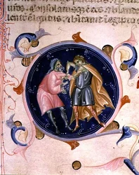 Miniatura di due uomini che litigano, dalla Bibbia di Carlo V di Valois
