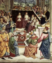 Pio II convocato a Mantova per la dieta organizzata per pianificare la Crociata contro i Turchi, dettaglio delle Storie di Pio II