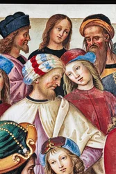 Biblioteca Piccolomini, parete nord-est: Enea Silvio tiene un