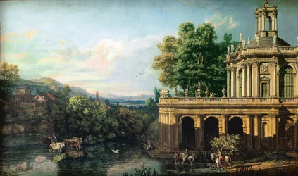 Capriccio architettonico con un palazzo
