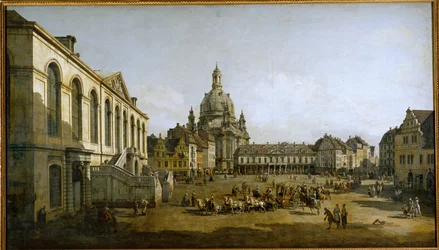 Neumarkt a Dresda, Germania, vista dallo Judenhof, il quartiere degli ebrei (dipinto su tela)