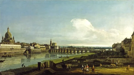 Veduta di Dresda con la Frauenkirche a sinistra