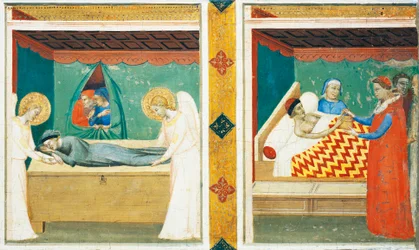 Predella della Sacra Cintola, (dettaglio con due piastrelle)