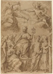 Ecclesia circondata da angeli che tengono gli strumenti della Passione
