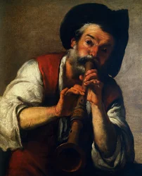 Pifferaio, di Bernardo Strozzi, olio su tela, 73x61 cm. Italia