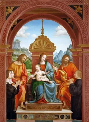 Madonna col Bambino e i santi Giacomo, Filippo e la famiglia di Antonio Busti