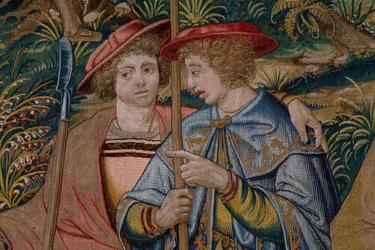 Arazzo fiammingo. Serie La Fondazione di Roma: Faustolo incontra Romolo e Remo. Cartonista Barend van Orley (?). Manifattura Bruxelles. 1525-1530. (dettaglio)