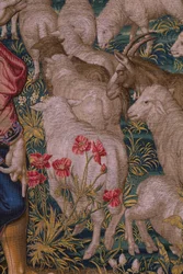 Arazzo fiammingo. Serie La Fondazione di Roma: Faustolo incontra Romolo e Remo. Cartonista Barend van Orley (?). Manifattura Bruxelles. 1525-1530. (dettaglio)