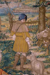Serie La Fondazione di Roma: Faustolo incontra Romolo e Remo. Cartonista Barend van Orley (?). Manifattura di Bruxelles. 1525-1530. (dettaglio)