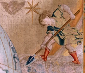Serie Le sfere. Ercole sostiene la sfera celeste. Primo arazzo della serie. Modello Barend van Orley o Pieter Coecke van Aelst. 1525-1530. Manifattura Joris Vezeleer (Georg Wezeler)?