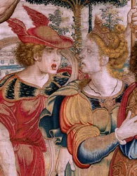 Serie Le sfere. Ercole sostiene la sfera celeste. Primo arazzo della serie. Modello Barend van Orley o Pieter Coecke van Aelst. 1525-1530. Manifattura Joris Vezeleer (Georg Wezeler)?