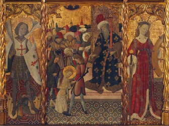 San Michele e Santa Caterina, incorniciando il martirio di Santa Eulalia di Barcellona