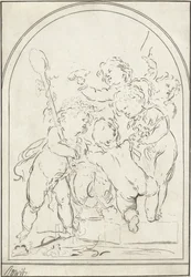 Cinque putti accanto a un vaso con tralci d