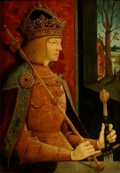 Imperatore Massimiliano I 1459-1519, con corona, scettro e spada, c. 1500