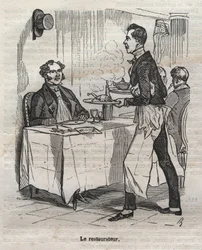 Le restaurateur - incisione in "La Physiologie du gout" di Jean Anthelme Brillat Savarin