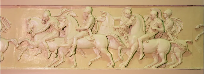 Il trionfo di Alessandro Magno, 356-323 a.C., dettaglio di un fregio in gesso