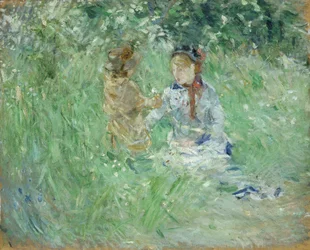 Donna e bambino in un prato a Bougival, 1882