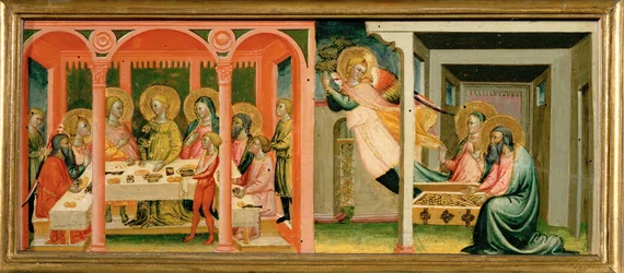 Scene della storia di Tobia: sposa Sarah ... (dipinto su tavola)