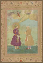 Shah Jahan con Asaf Khan dal tardo Album di Shah Jahan, foglio di manoscritto staccato, c.1640