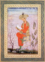 Babur (r.1526-30) che legge, Mughal