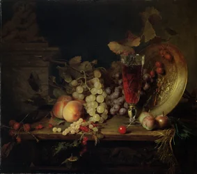 Natura morta con frutta, bicchiere di vino, 1863