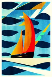 Barca a vela astratta e colorata