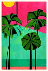 Cielo rosa e palme tropicali