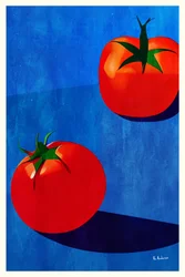 Pomodori rossi su sfondo blu