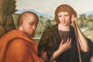 Adorazione dei pastori, Madonna con Bambino Gesù e due pastori (dettaglio)