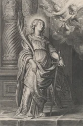 Santa Caterina con foglie di palma e una spada, due putti sopra con una corona di alloro, ca. 1625-59