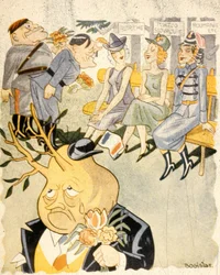 Cartone animato che raffigura la Germania che corteggia donne, come personificazioni di Austria, Cecoslovacchia e Romania