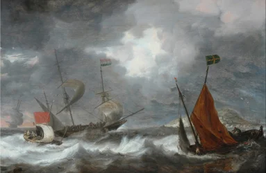 Tempesta marina con navi a vela