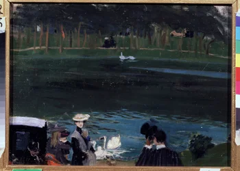 Bois de Boulogne. Il lago con cigni e passeggiatori
