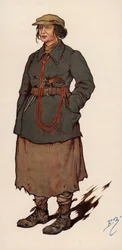 Agente donna della Cheka, la polizia segreta sovietica istituita dopo la Rivoluzione Russa (litografia a colori)