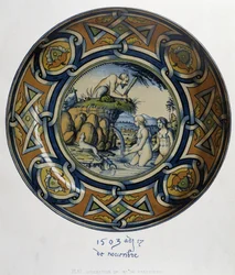 Atteone sorprende Artemide (Diana) al bagno - in “Collection of Italian faiences of the XV, XVI and XVIII centuries”