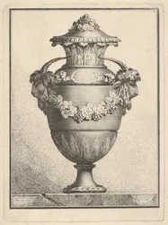 Progetto per un vaso coperto con due teste di capra e una ghirlanda, 1764