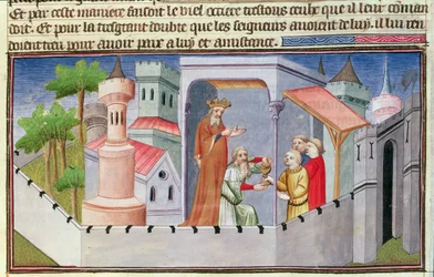 Hassan i Sabbah che guida le iniziazioni ad Alamut dando ai suoi seguaci vino drogato, dal 