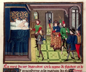 La morte del re Dagoberto I, da Chroniques des Empereurs di David Aubert, 1462