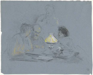 A. Grandmont e tre figure, che leggono alla luce della lampada
