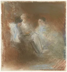 A. Grandmont con un libro e due donne