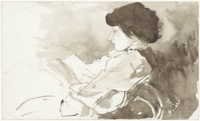 Donna che legge, di profilo