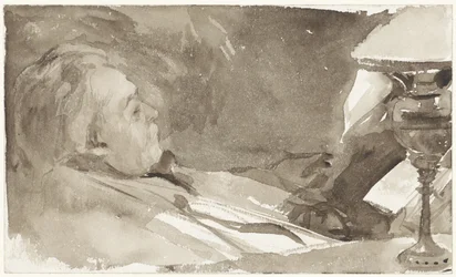 Ritratto di Alphons Marie Antoine Joseph Grandmont, che legge vicino a una lampada