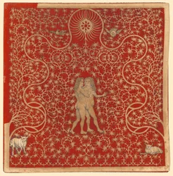 Adamo ed Eva nel giardino con due pecore e due colombe